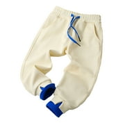 Virmaxy Toddler Baby Boys Girls Sweatpants Elasticated Waist Drawstring Sports Pants With Pocket Winter Fashion Warm Lounge Pants For Kids Beige 3T